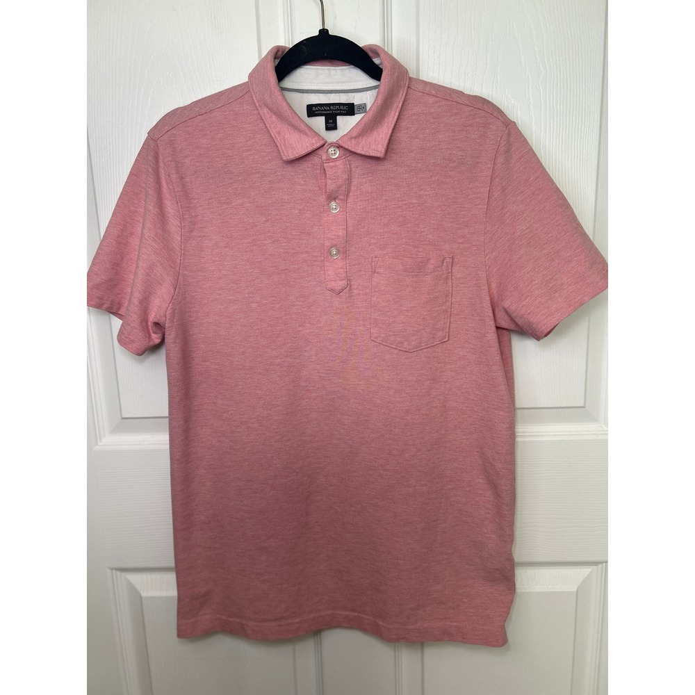 Banana Republic Performance‎ Piqué Polo Shirt Pink Pocket Medium Preppy